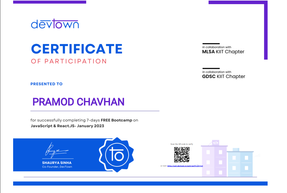 JavaScript & React.JS Bootcamp (Jan 2023) — DevTown / MLSA & GDSC KIIT
