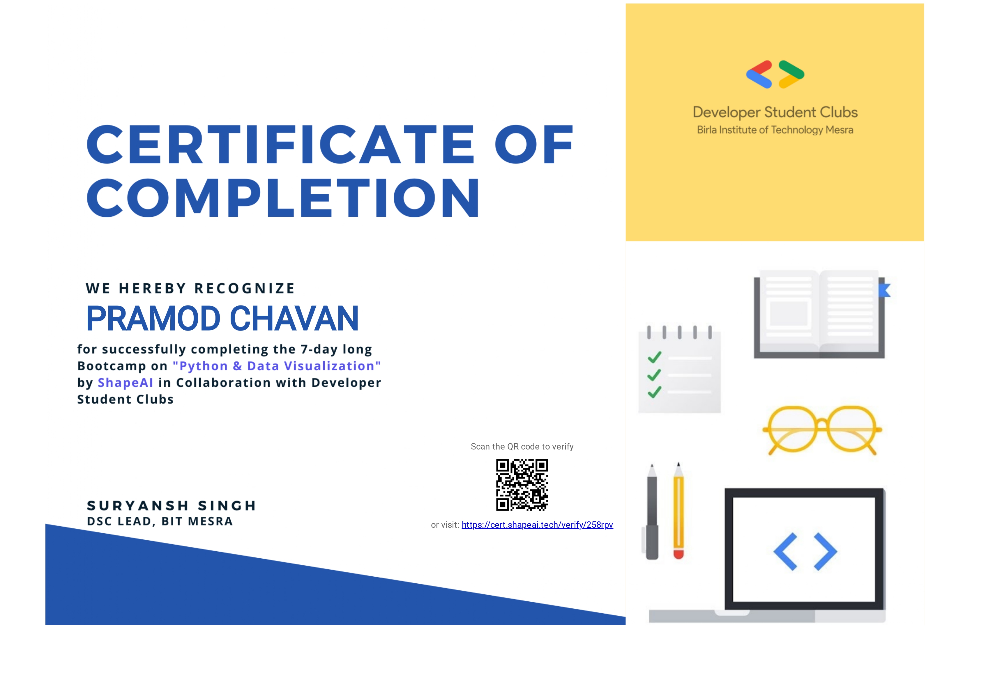 Python & Data Visualization Bootcamp — ShapeAI / DSC BIT Mesra