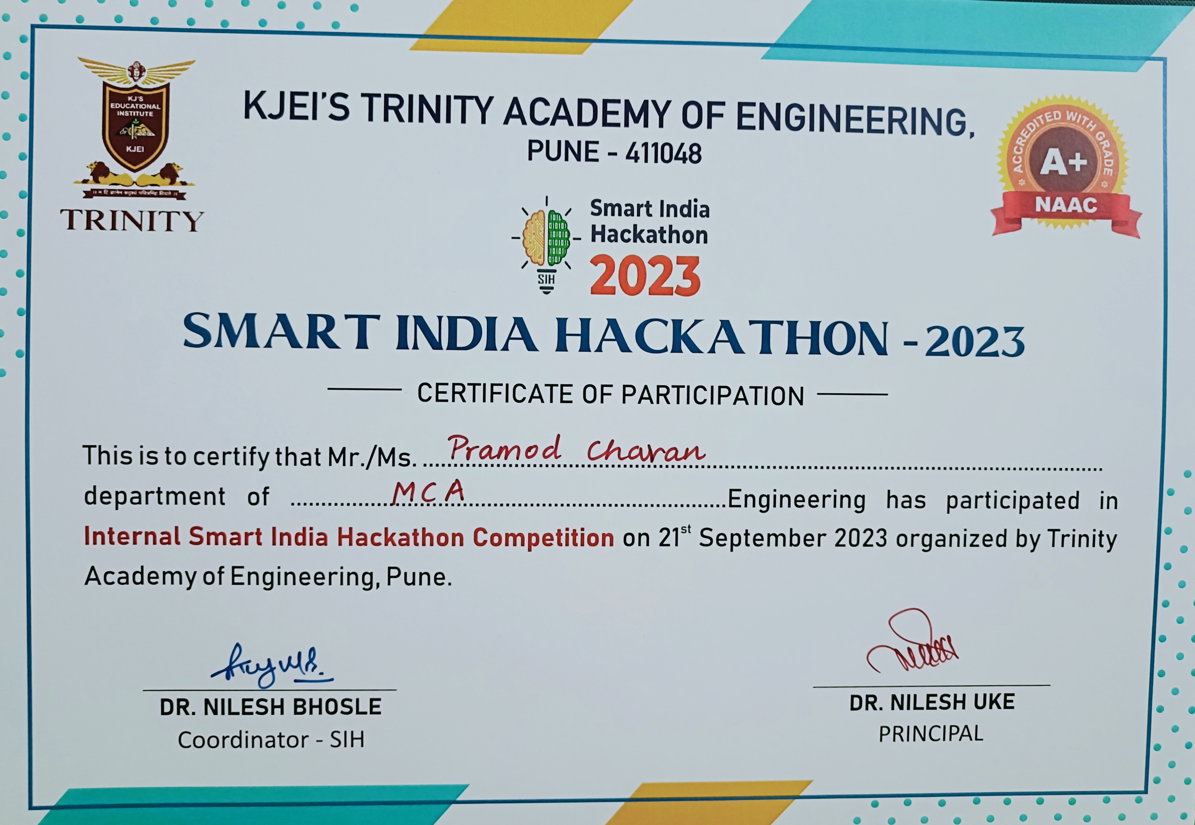 Internal Smart India Hackathon 2023 — Trinity Academy of Engineering